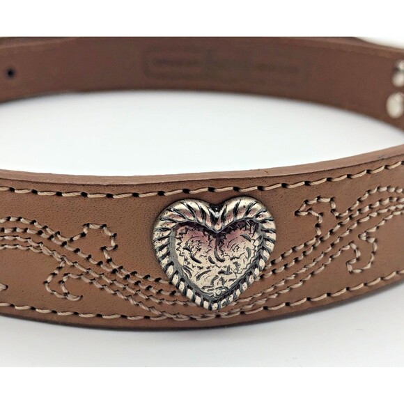 Fossil Western Belt Womens Size Medium Brown Leather Silver Heart Medallions - Picture 2 of 8